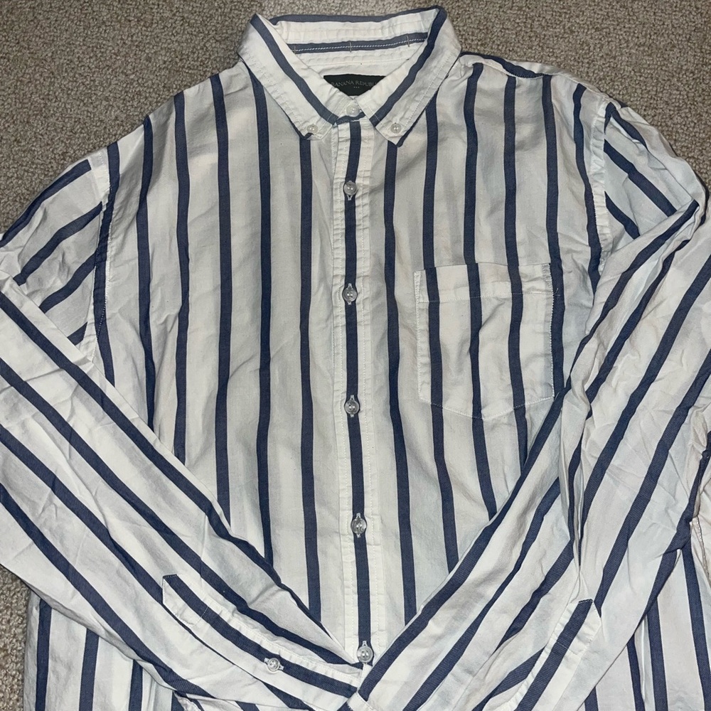 Banana Republic Navy and White Striped Casual Shirt